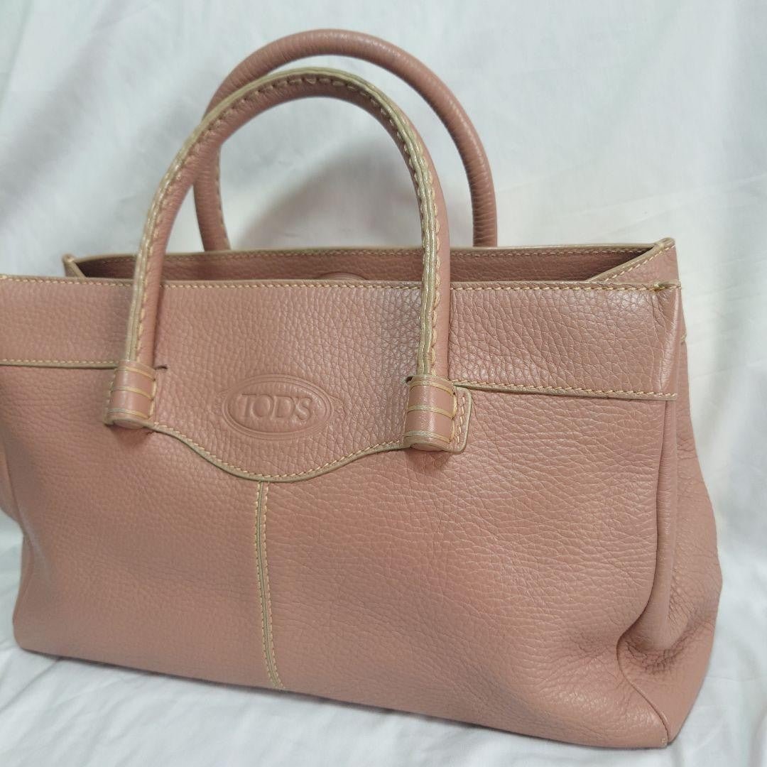 TOD'S Hand Bag Tote Purse Leather Pink Authentic