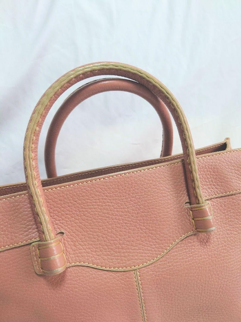 TOD'S Hand Bag Tote Purse Leather Pink Authentic
