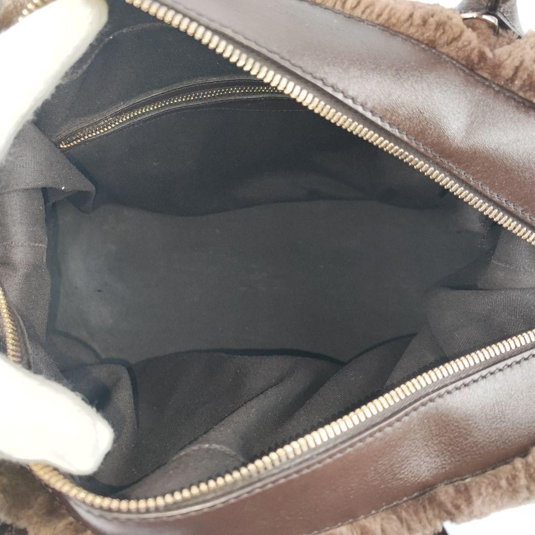 TOD'S Hand Bag Tote Purse Fur Leather Brown Authentic