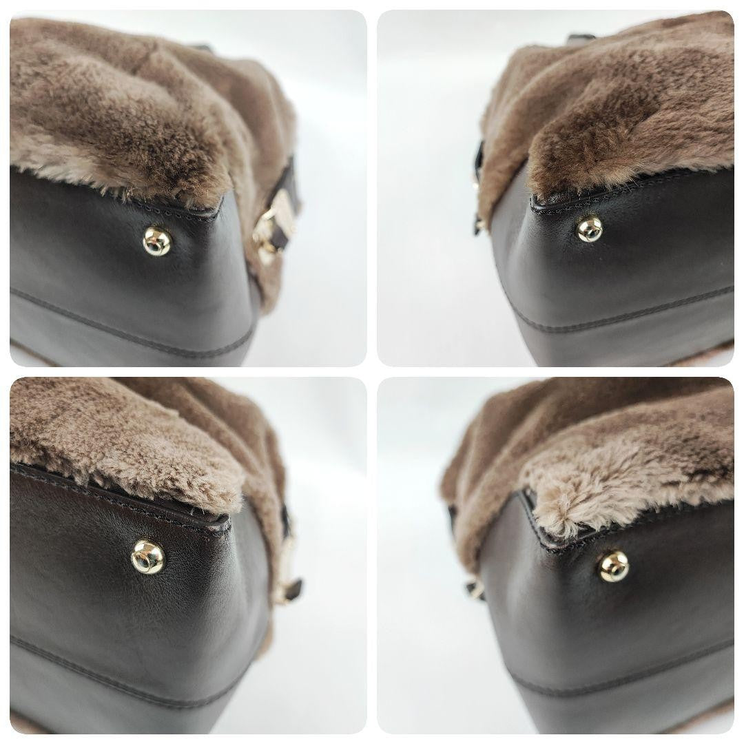 TOD'S Hand Bag Tote Purse Fur Leather Brown Authentic