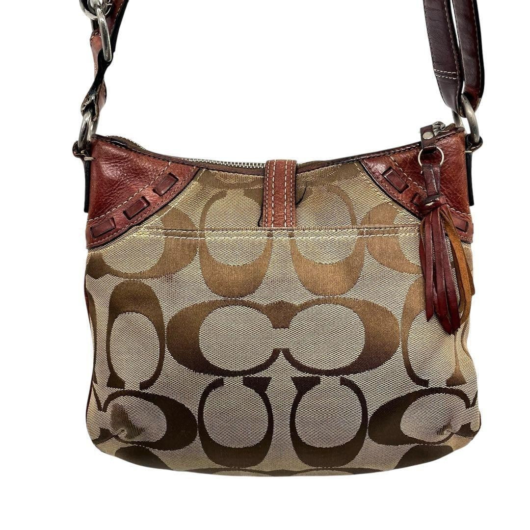 COACH Shoulder Bag Purse 2way Signature Canvas Leather Suede Bordeaux Authentic
