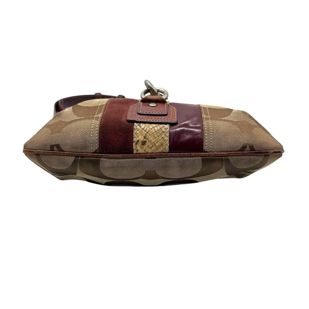 COACH Shoulder Bag Purse 2way Signature Canvas Leather Suede Bordeaux Authentic