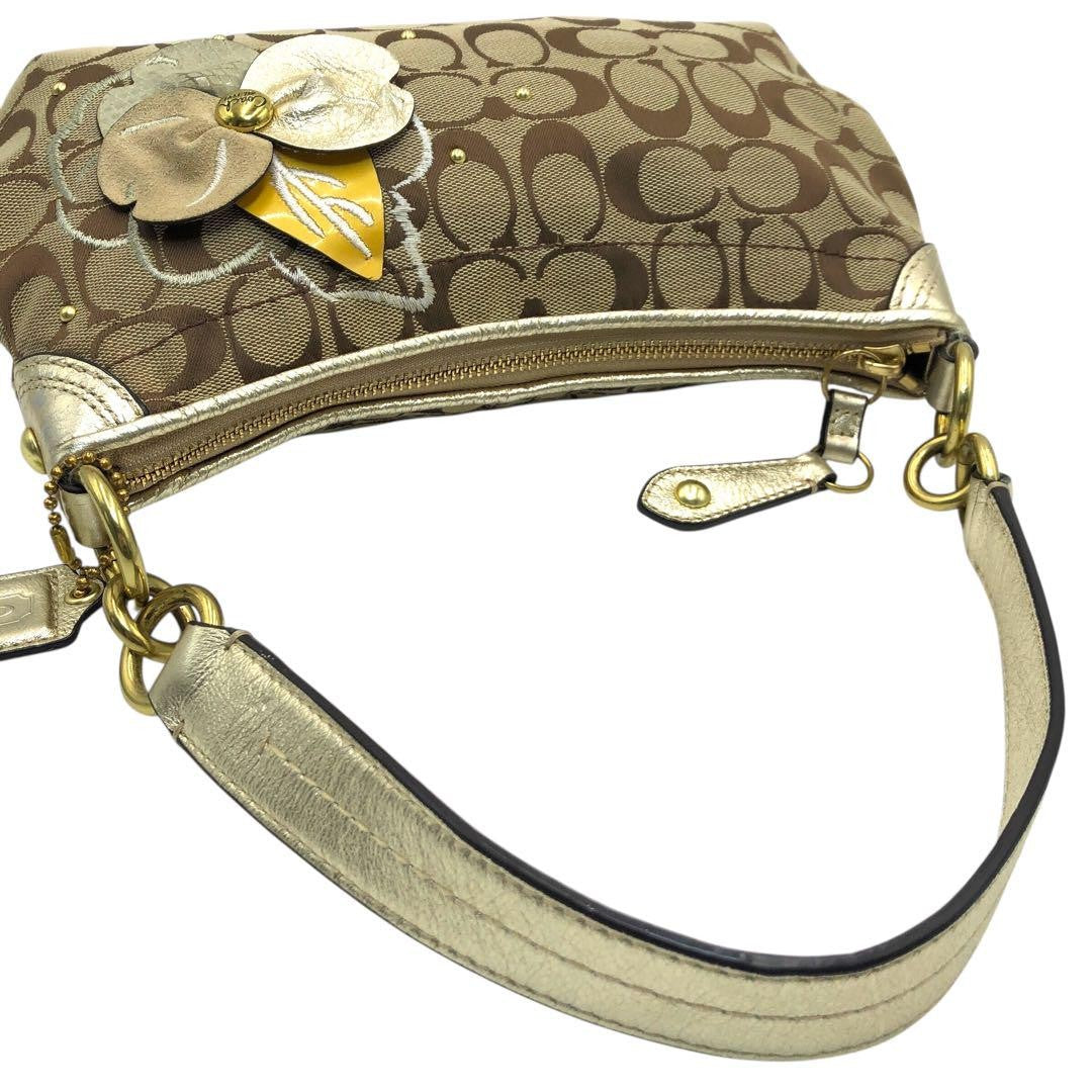 COACH Hand Shoulder Bag Tote Purse 2way Signature Canvas Leather Beige Authentic