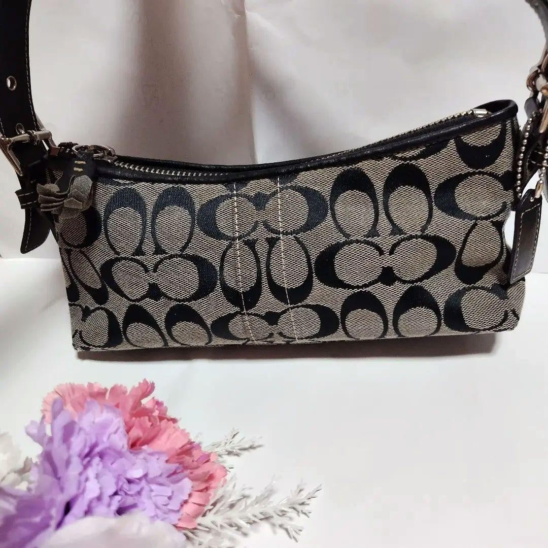 COACH Hand Shoulder Bag Tote Purse Signature Black Authentic