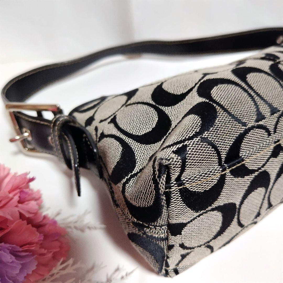 COACH Hand Shoulder Bag Tote Purse Signature Black Authentic