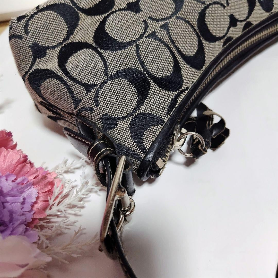 COACH Hand Shoulder Bag Tote Purse Signature Black Authentic