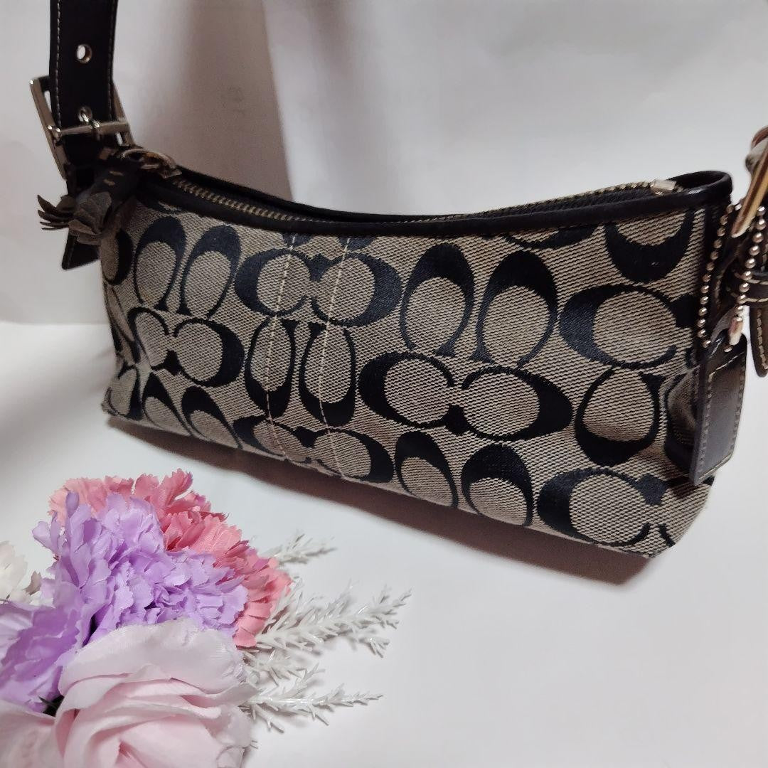 COACH Hand Shoulder Bag Tote Purse Signature Black Authentic
