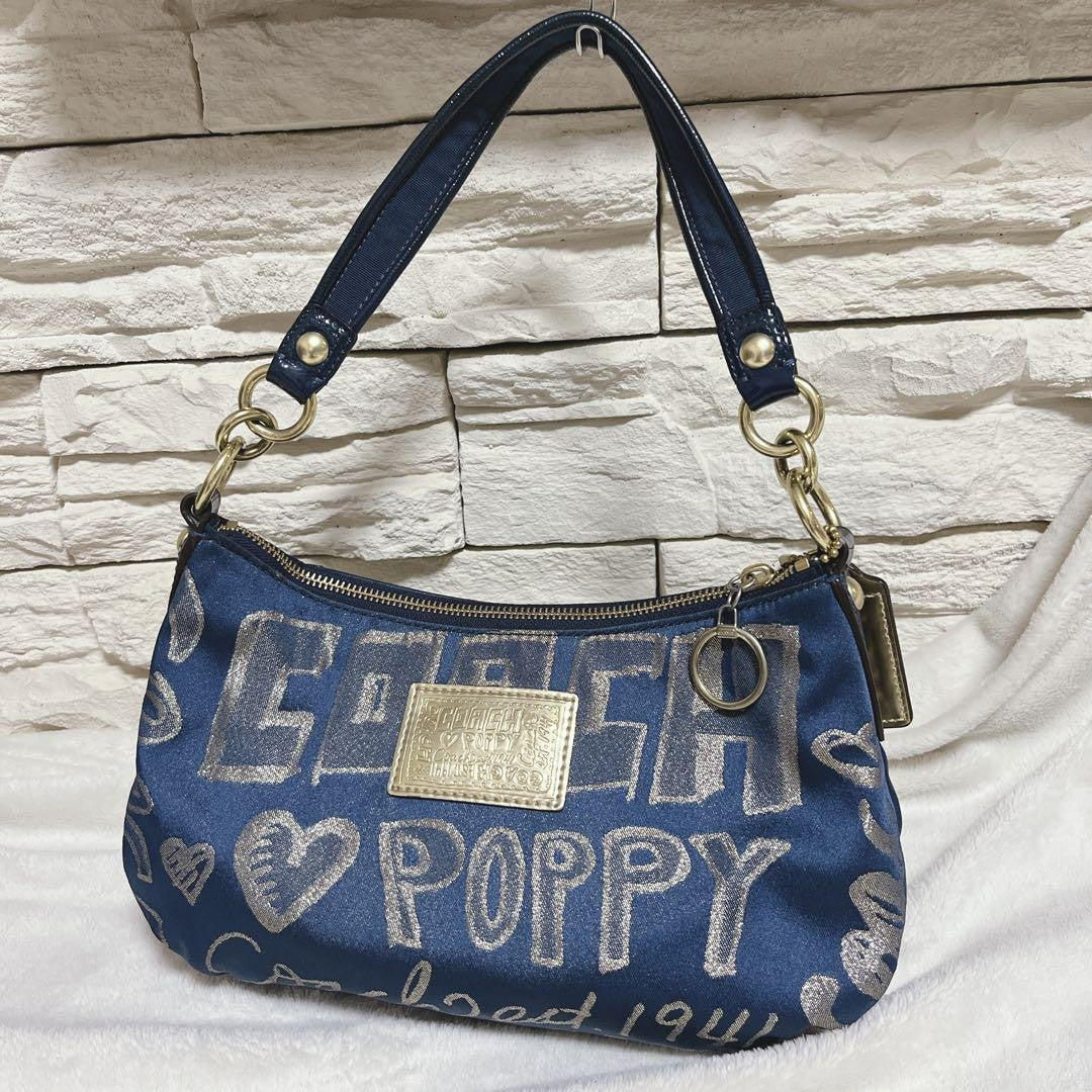 COACH Shoulder Bag Purse 15302 Poppy Blue Silver Authentic
