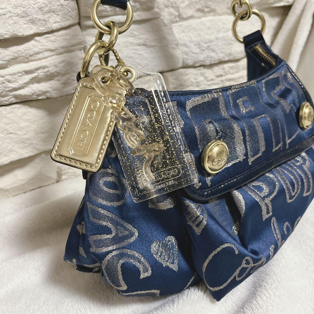 COACH Shoulder Bag Purse 15302 Poppy Blue Silver Authentic
