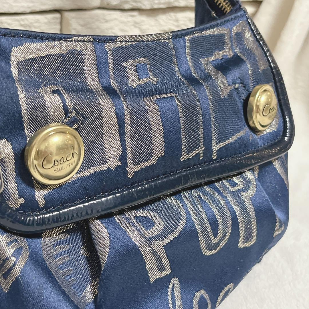 COACH Shoulder Bag Purse 15302 Poppy Blue Silver Authentic