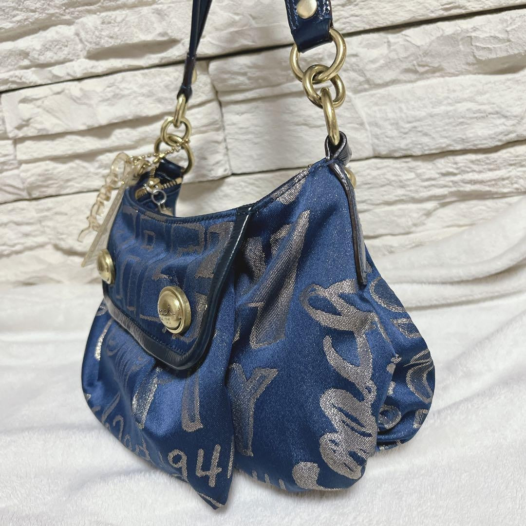 COACH Shoulder Bag Purse 15302 Poppy Blue Silver Authentic