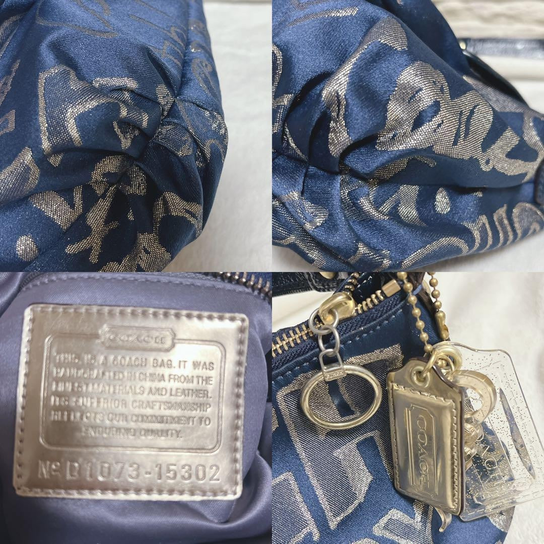 COACH Shoulder Bag Purse 15302 Poppy Blue Silver Authentic