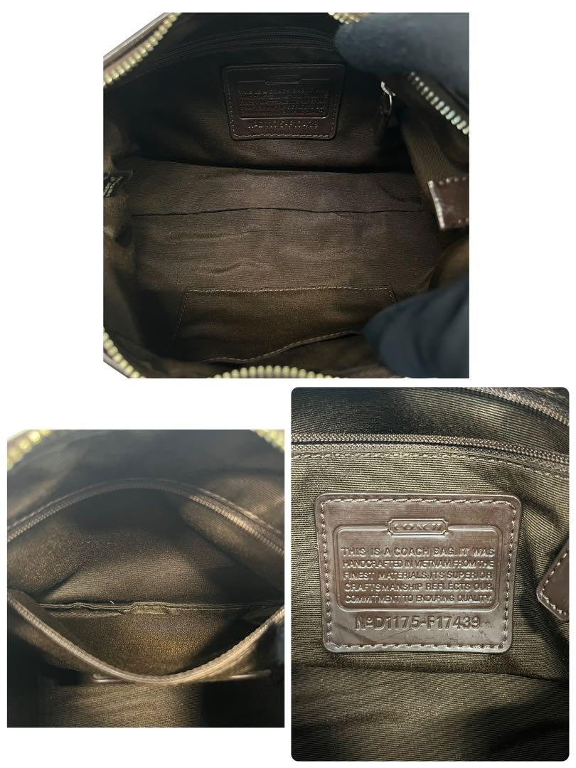 COACH Shoulder Bag Purse 2way Signature Canvas Leather Brown Beige Authentic