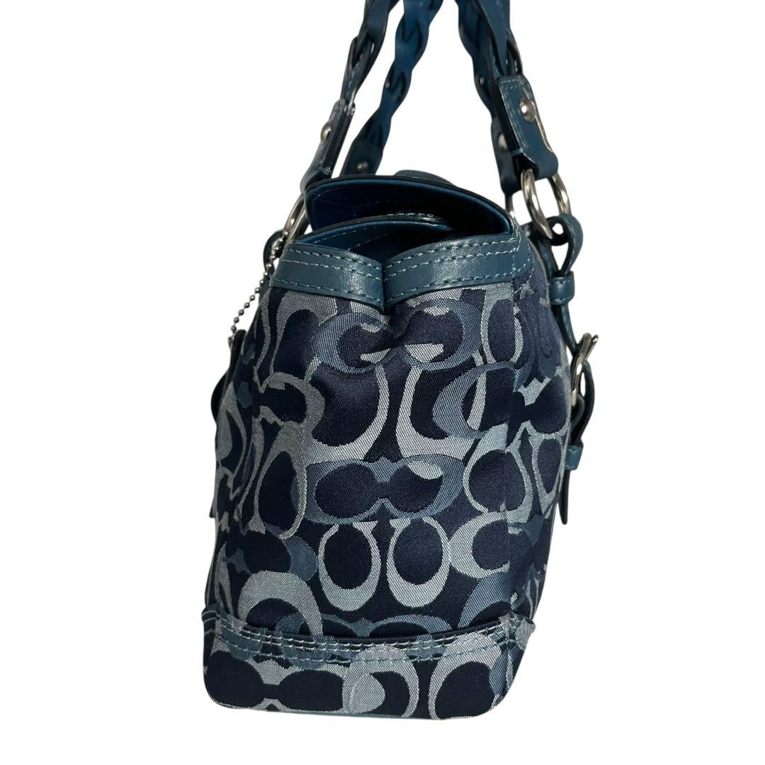 COACH Shoulder Bag Purse Mini Boston Signature 10995 Canvas Leather Navy Auth