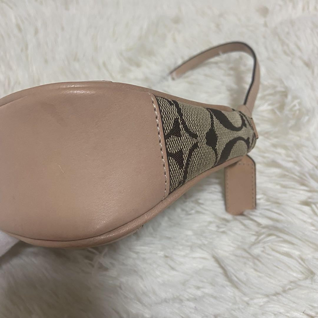 COACH Shoulder Bag Purse Signature Canvas Leather Beige Authentic