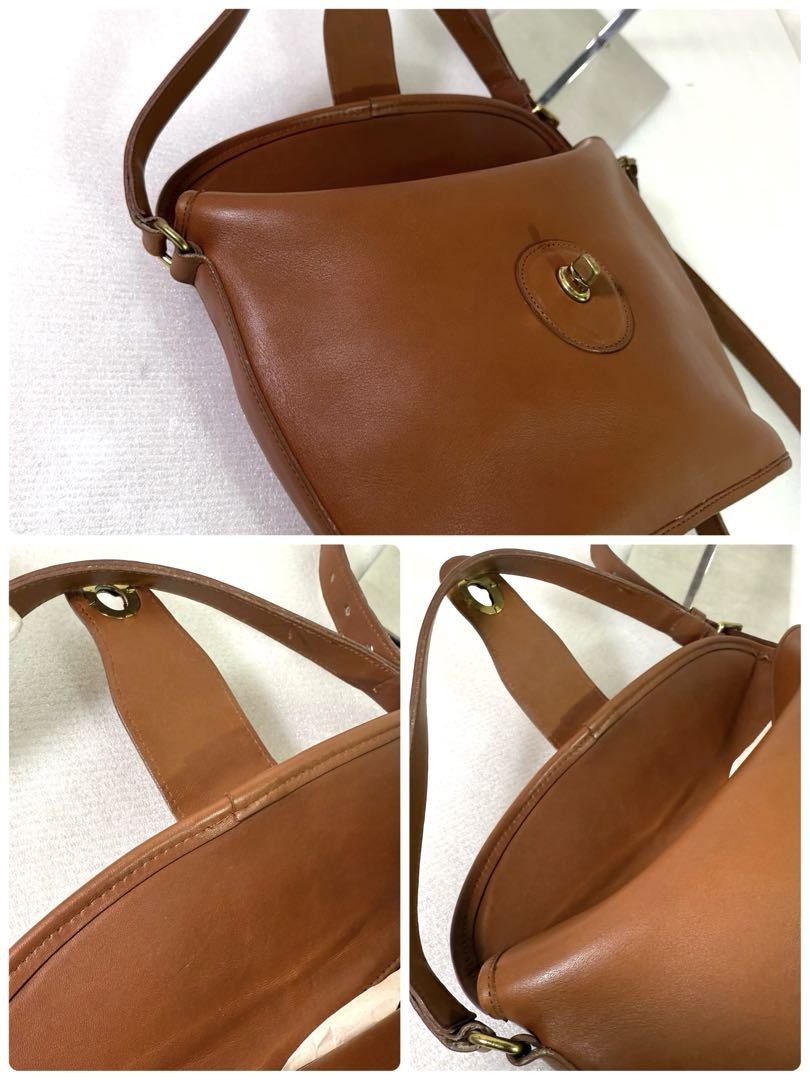 COACH Shoulder Bag Purse 9948 Turn Lock OLD Leather Brown Authentic