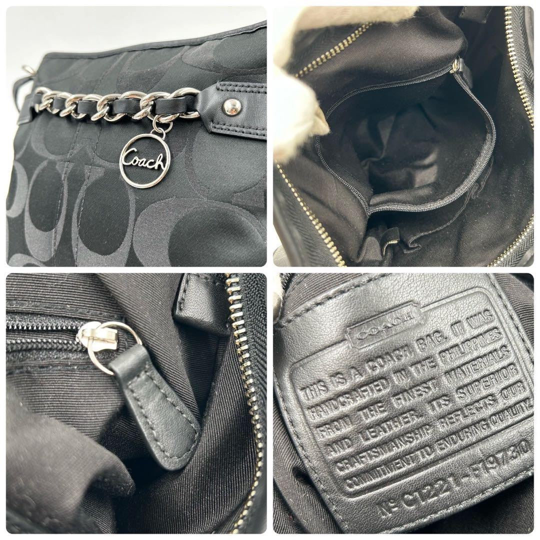 COACH Shoulder Bag Purse Signature 19730 Canvas Leather Black Authentic