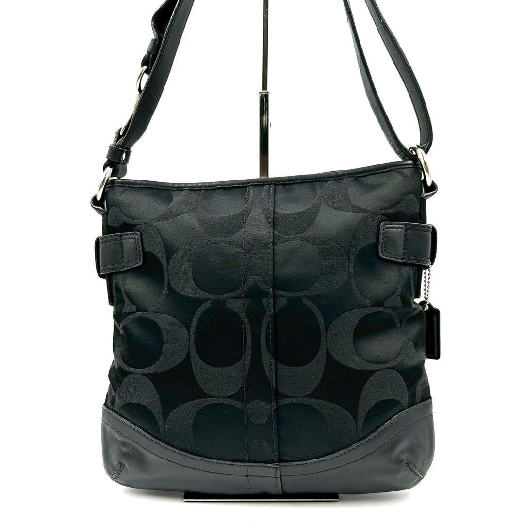 COACH Shoulder Bag Purse Signature 19730 Canvas Leather Black Authentic