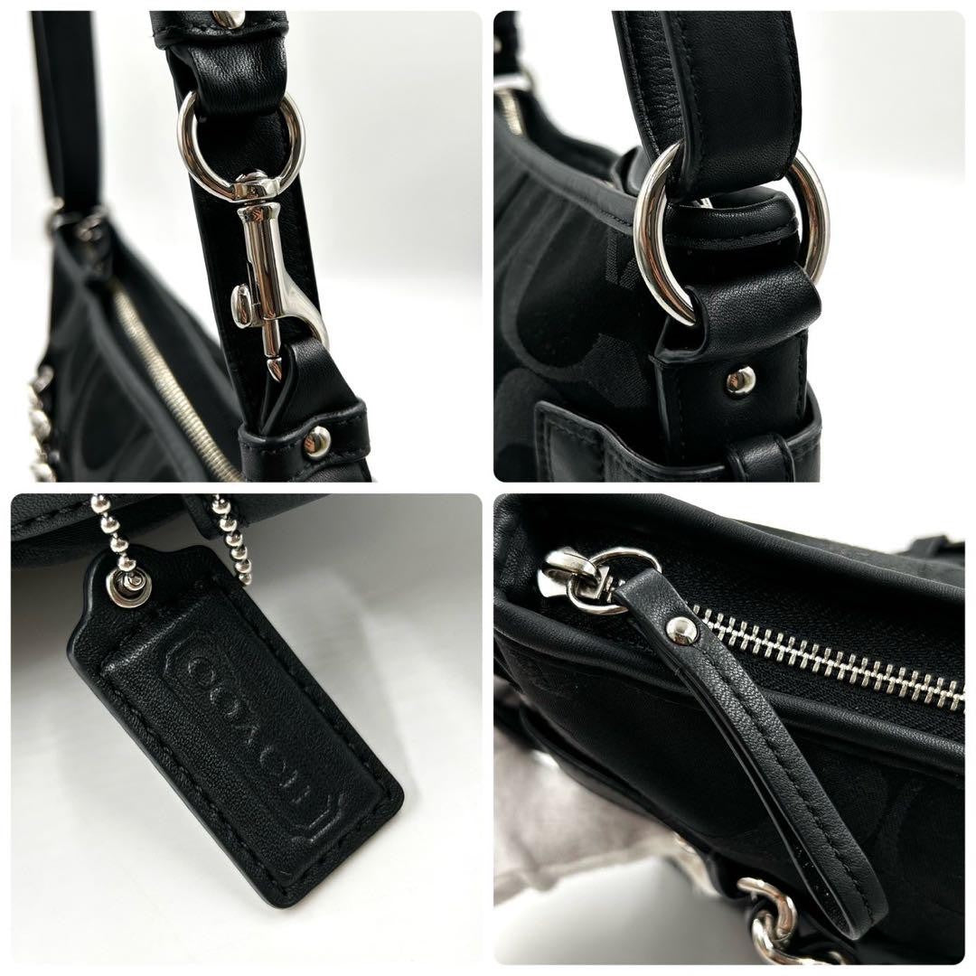COACH Shoulder Bag Purse Signature 19730 Canvas Leather Black Authentic