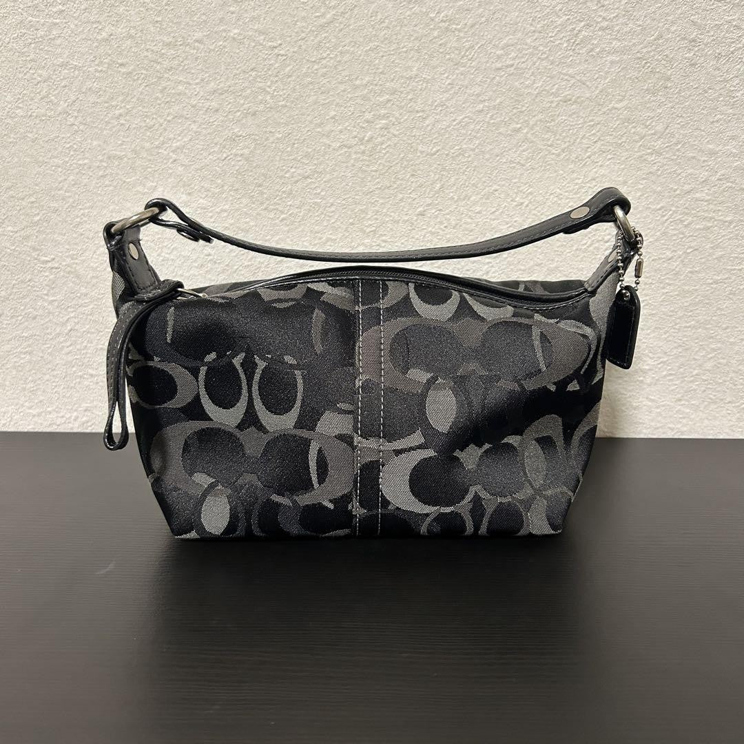 COACH Accessory Pouch Hand Bag Tote Purse Signature Canvas Black Authentic