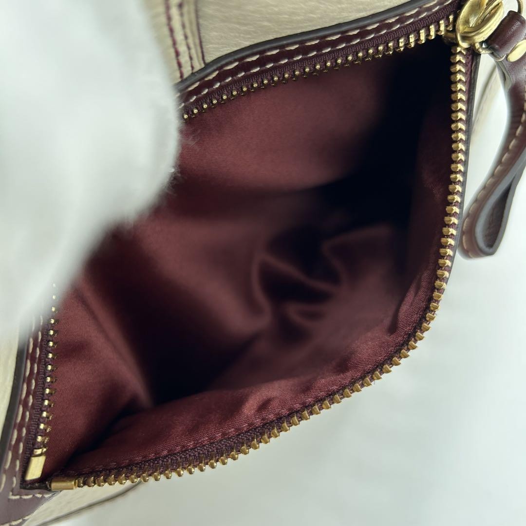 COACH Shoulder Bag Purse Leather White Bordeaux Authentic