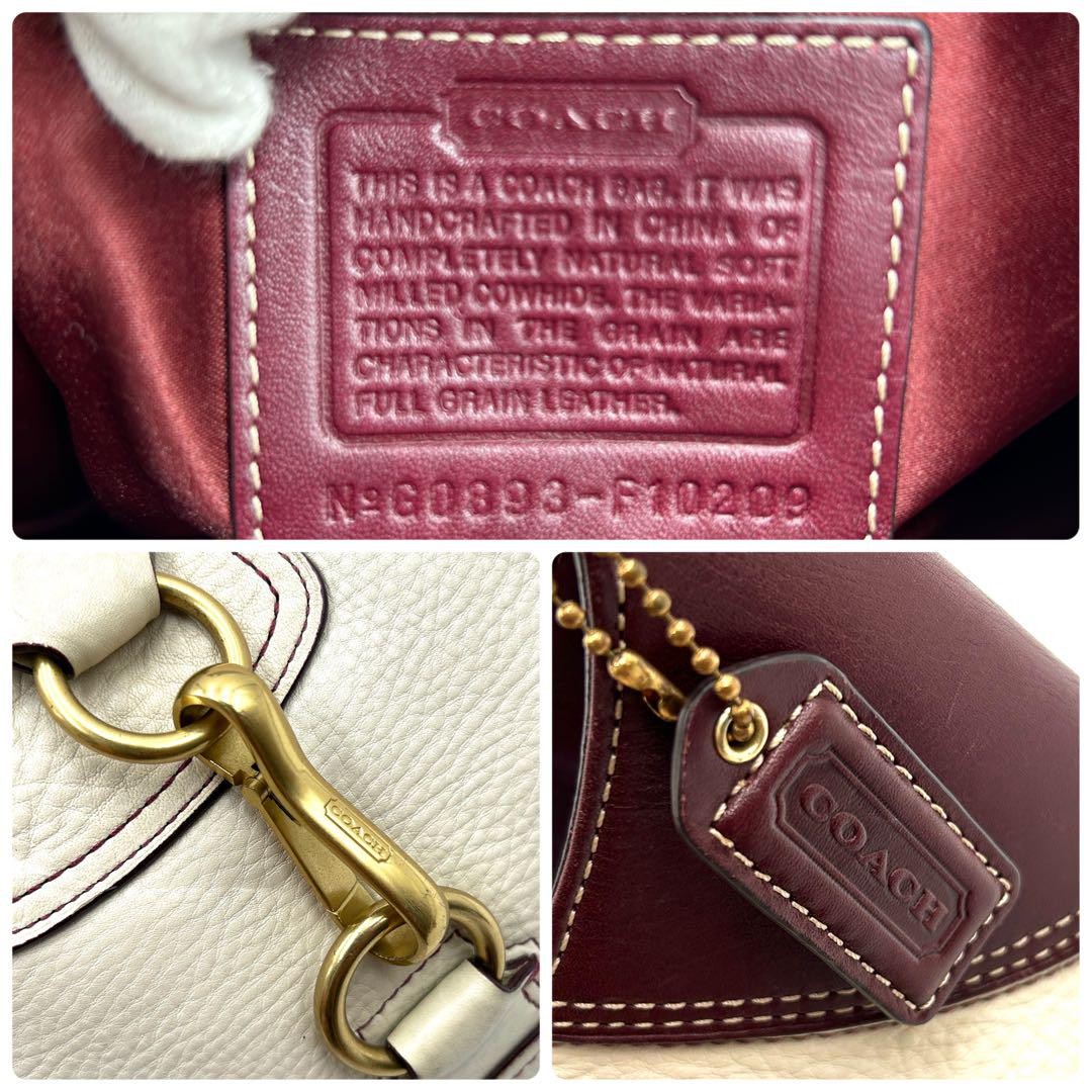 COACH Shoulder Bag Purse Leather White Bordeaux Authentic