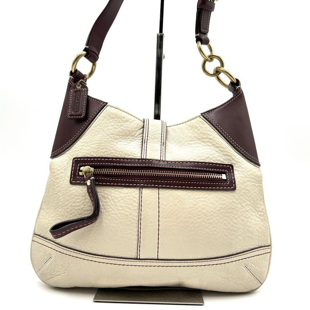 COACH Shoulder Bag Purse Leather White Bordeaux Authentic