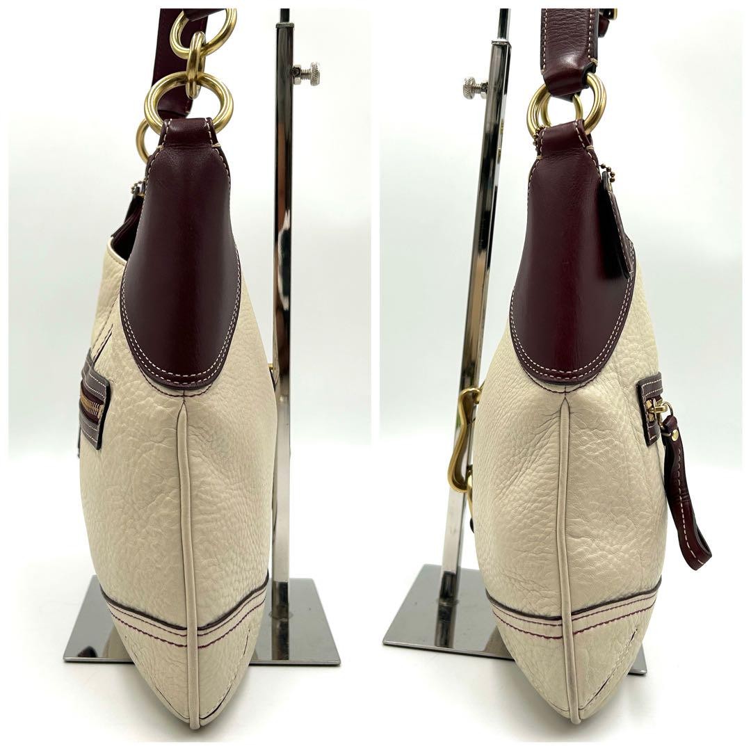 COACH Shoulder Bag Purse Leather White Bordeaux Authentic
