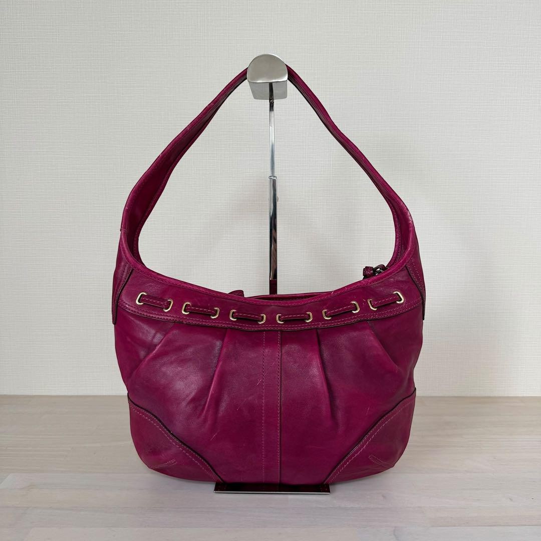 COACH Shoulder Bag Purse Hobo Leather Pink Authentic