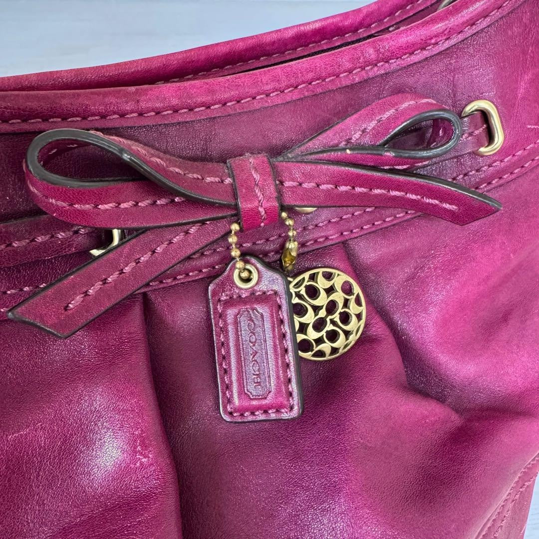 COACH Shoulder Bag Purse Hobo Leather Pink Authentic