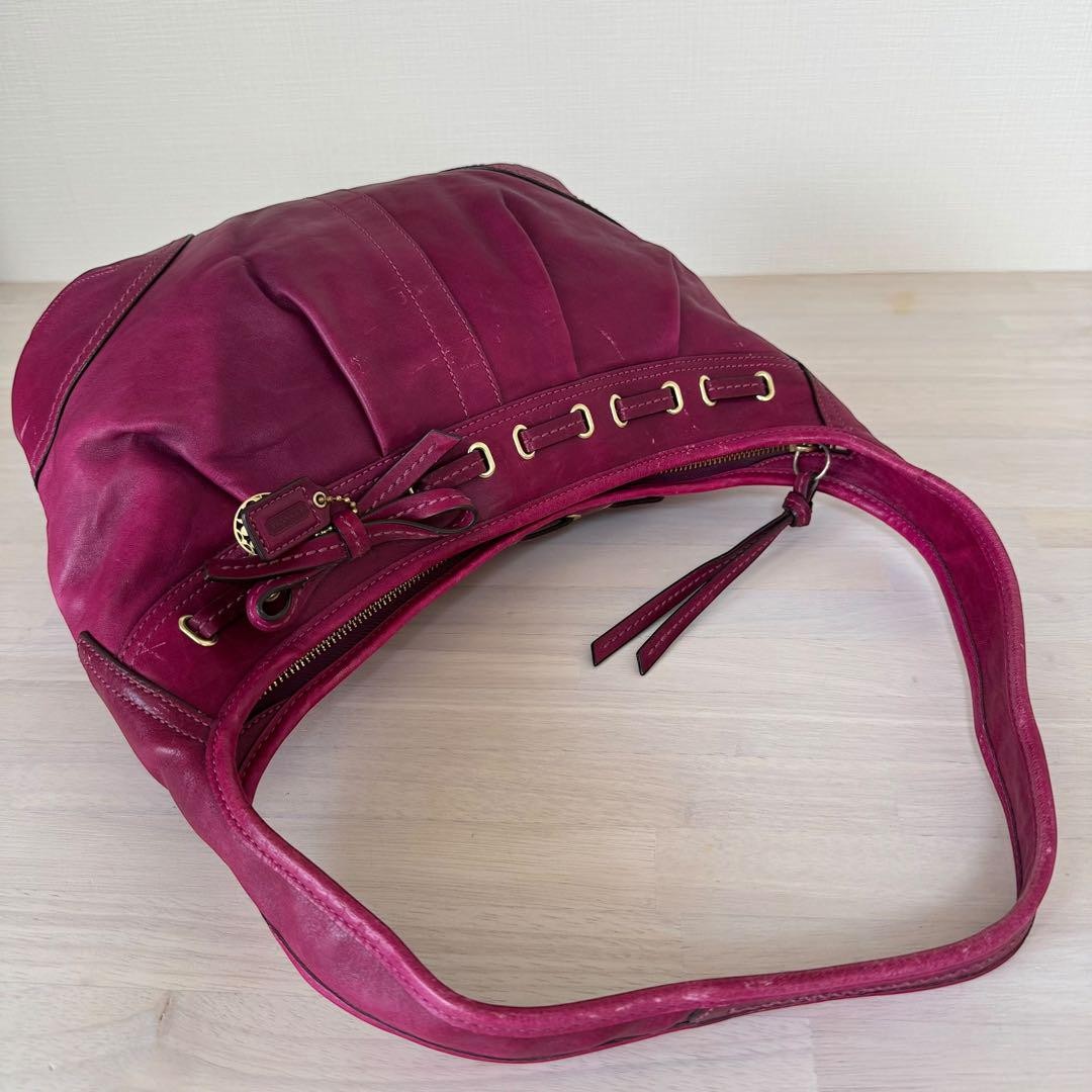 COACH Shoulder Bag Purse Hobo Leather Pink Authentic