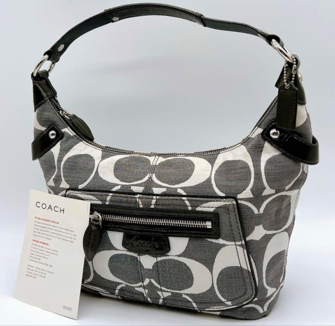 COACH Shoulder Bag Purse Signature Denim Gray Authentic