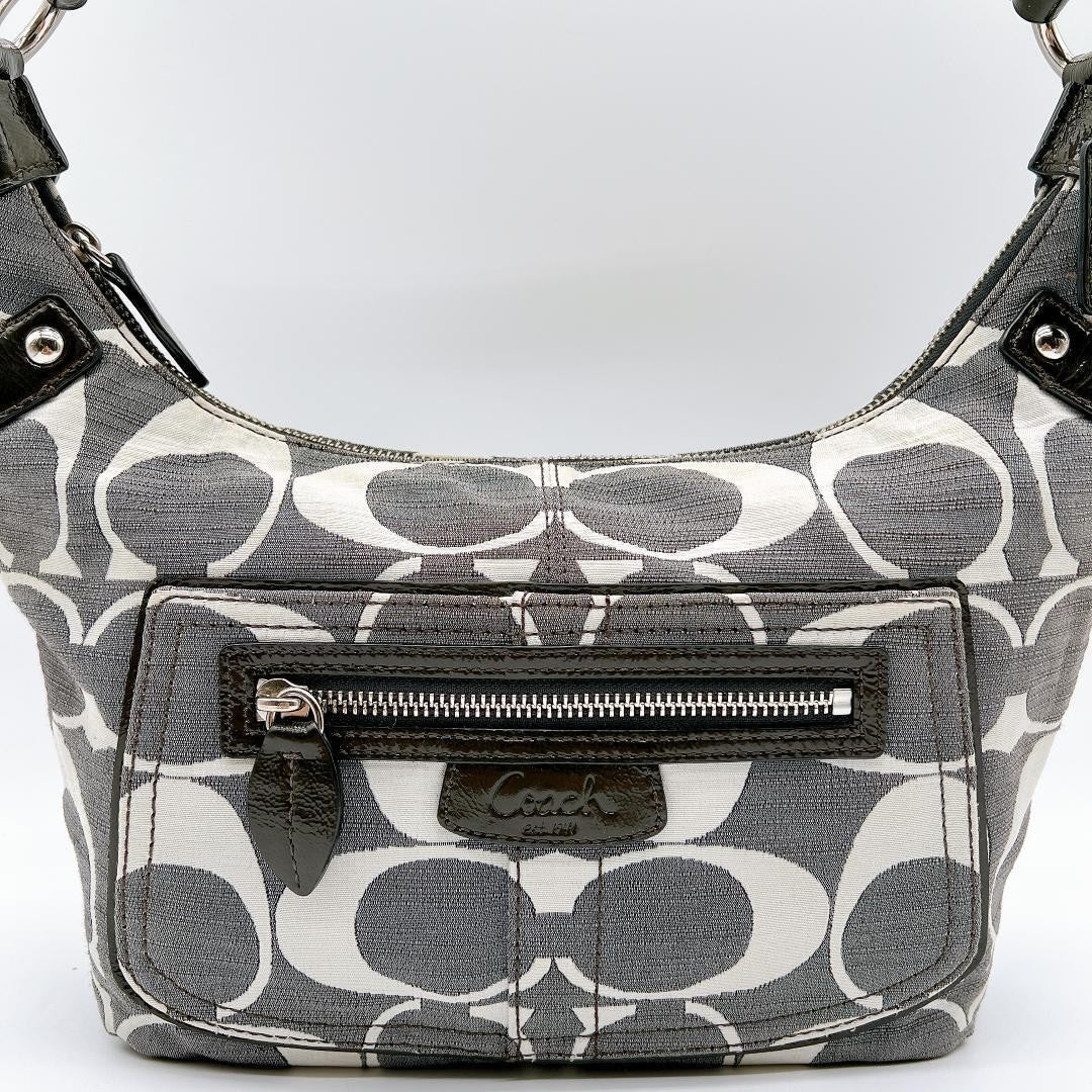 COACH Shoulder Bag Purse Signature Denim Gray Authentic