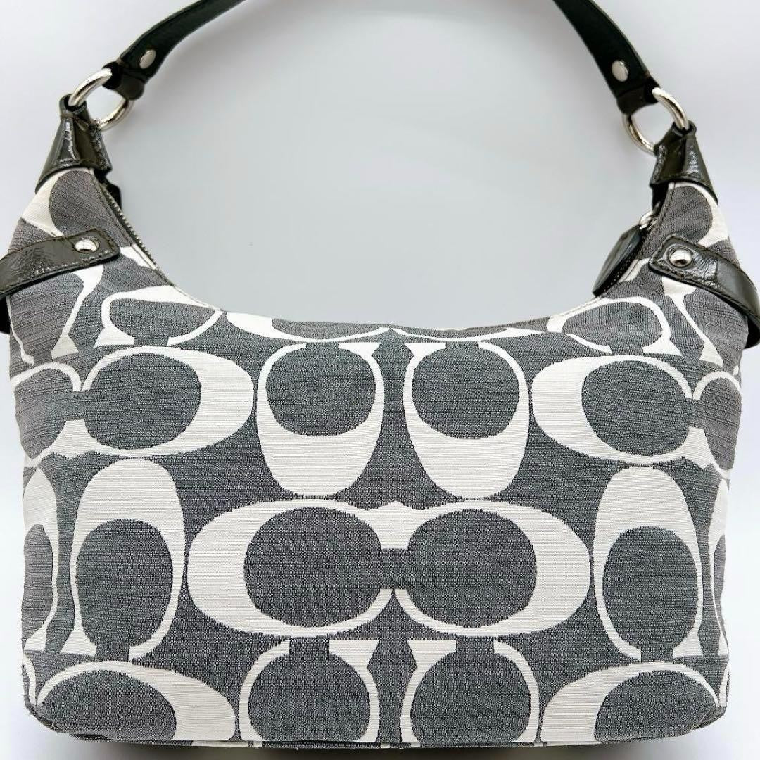 COACH Shoulder Bag Purse Signature Denim Gray Authentic