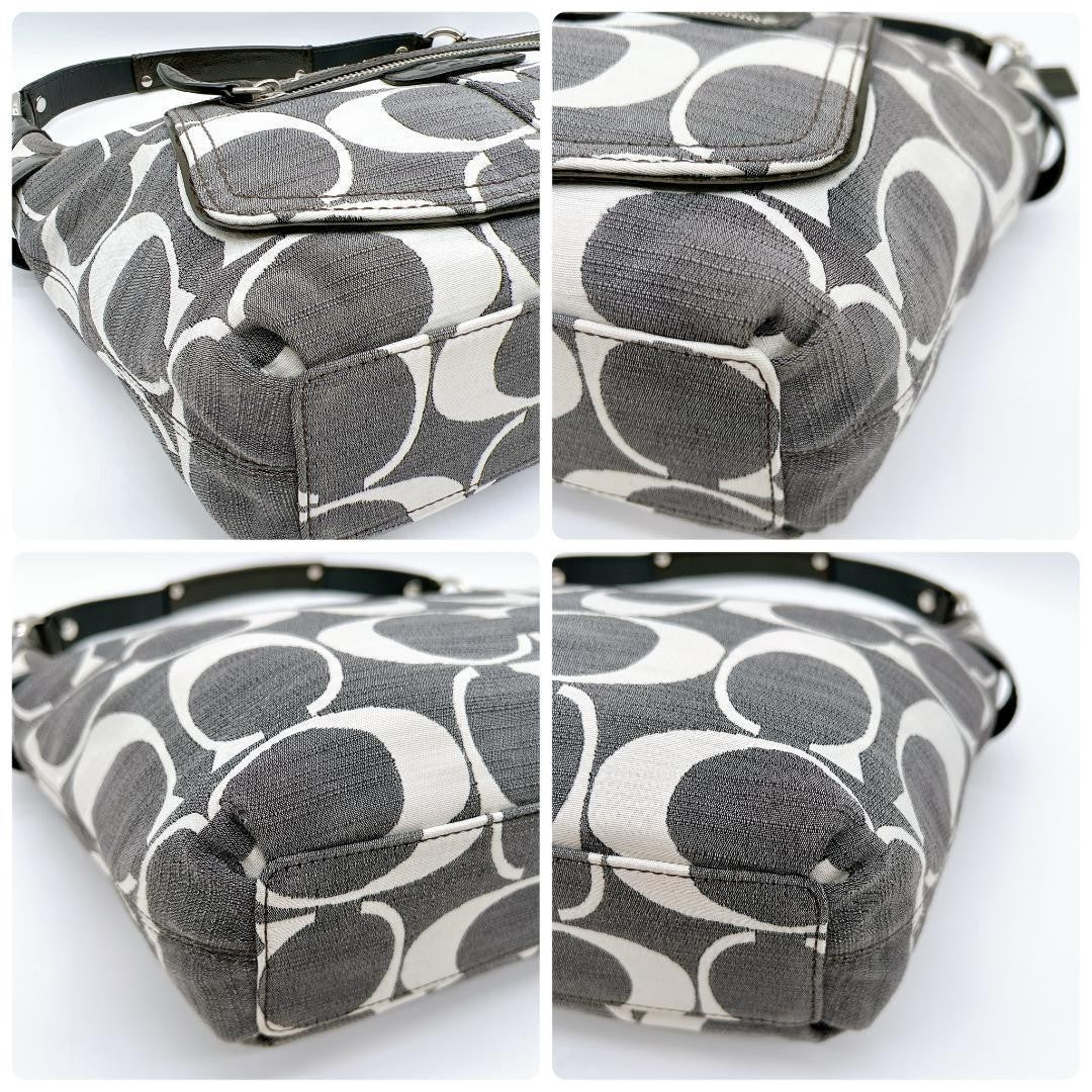 COACH Shoulder Bag Purse Signature Denim Gray Authentic