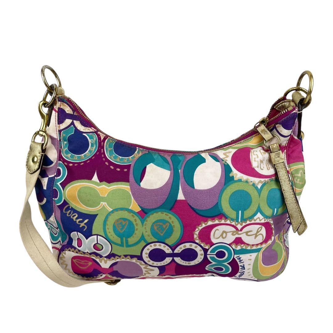 COACH Shoulder Bag Purse Signature 19438 Nylon Leather Multicolor Authentic