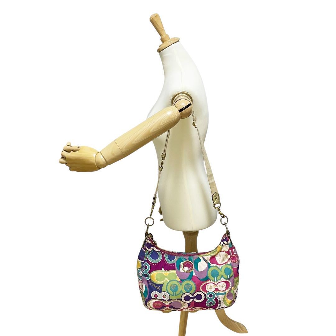 COACH Shoulder Bag Purse Signature 19438 Nylon Leather Multicolor Authentic