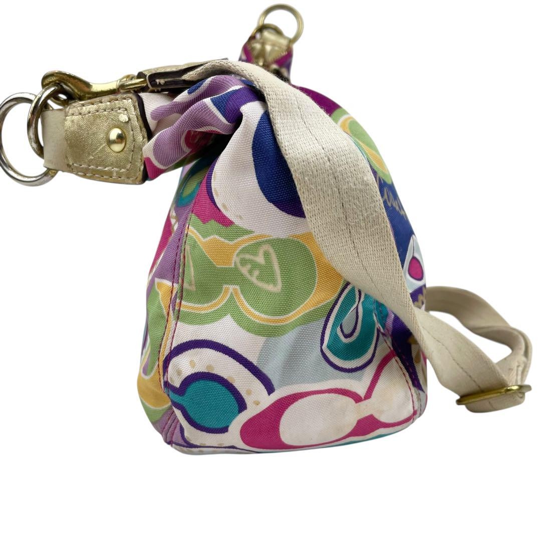 COACH Shoulder Bag Purse Signature 19438 Nylon Leather Multicolor Authentic