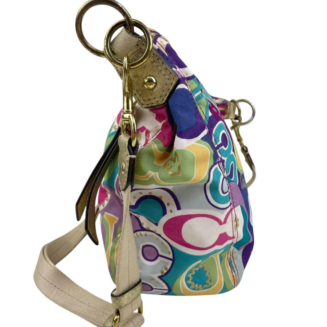 COACH Shoulder Bag Purse Signature 19438 Nylon Leather Multicolor Authentic