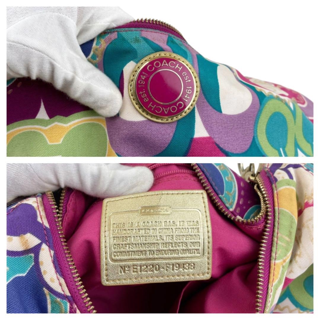 COACH Shoulder Bag Purse Signature 19438 Nylon Leather Multicolor Authentic