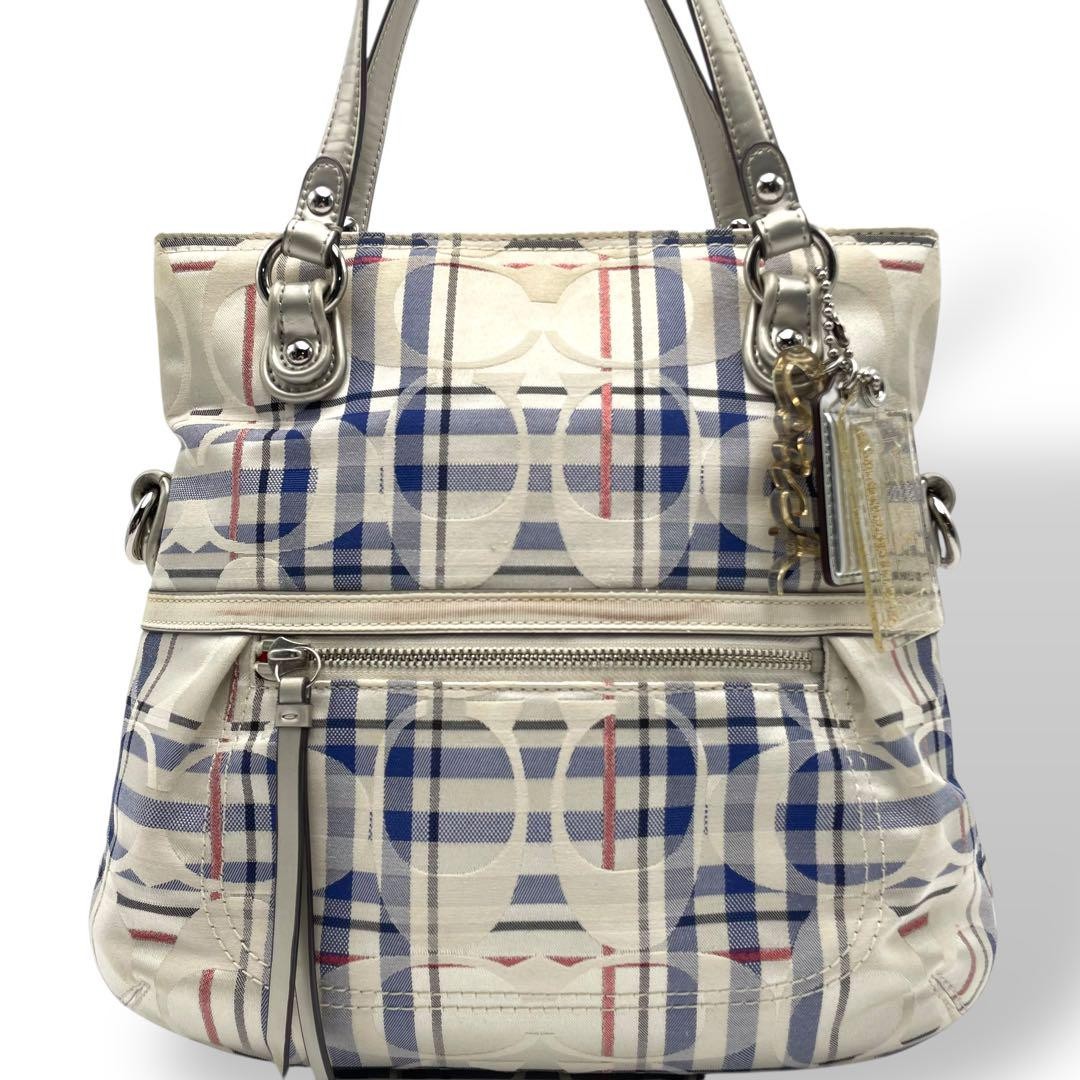 COACH Hand Shoulder Bag Tote Purse 2way Signature Canvas White Authentic