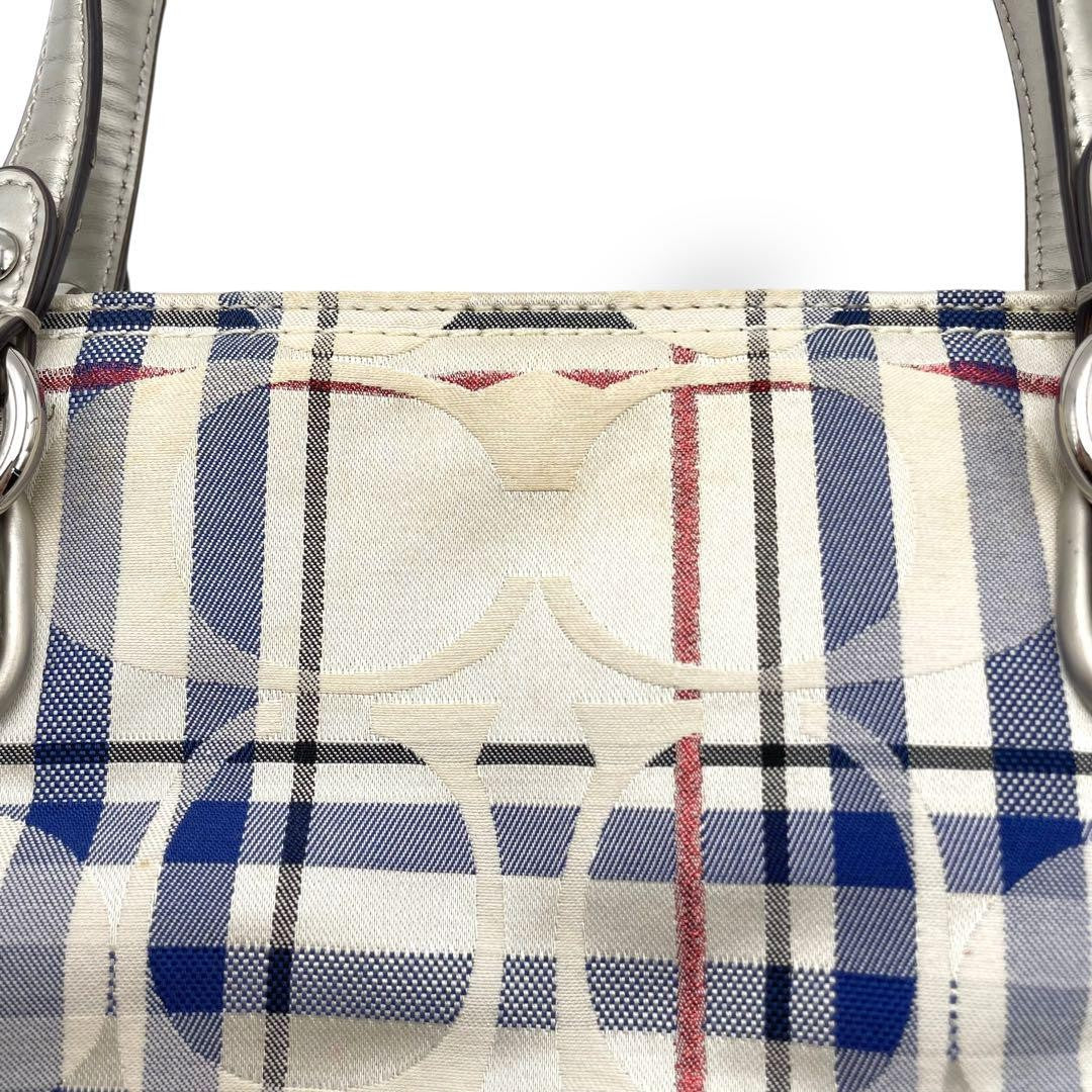 COACH Hand Shoulder Bag Tote Purse 2way Signature Canvas White Authentic