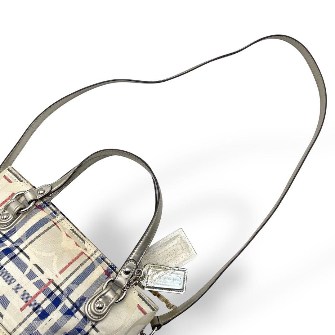 COACH Hand Shoulder Bag Tote Purse 2way Signature Canvas White Authentic