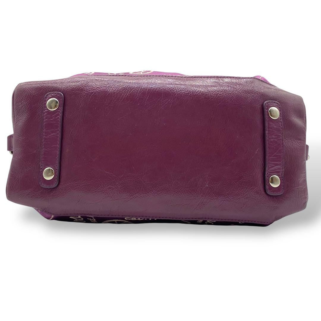 COACH Hand Shoulder Bag Tote Purse 2way Canvas Leather Purple Authentic