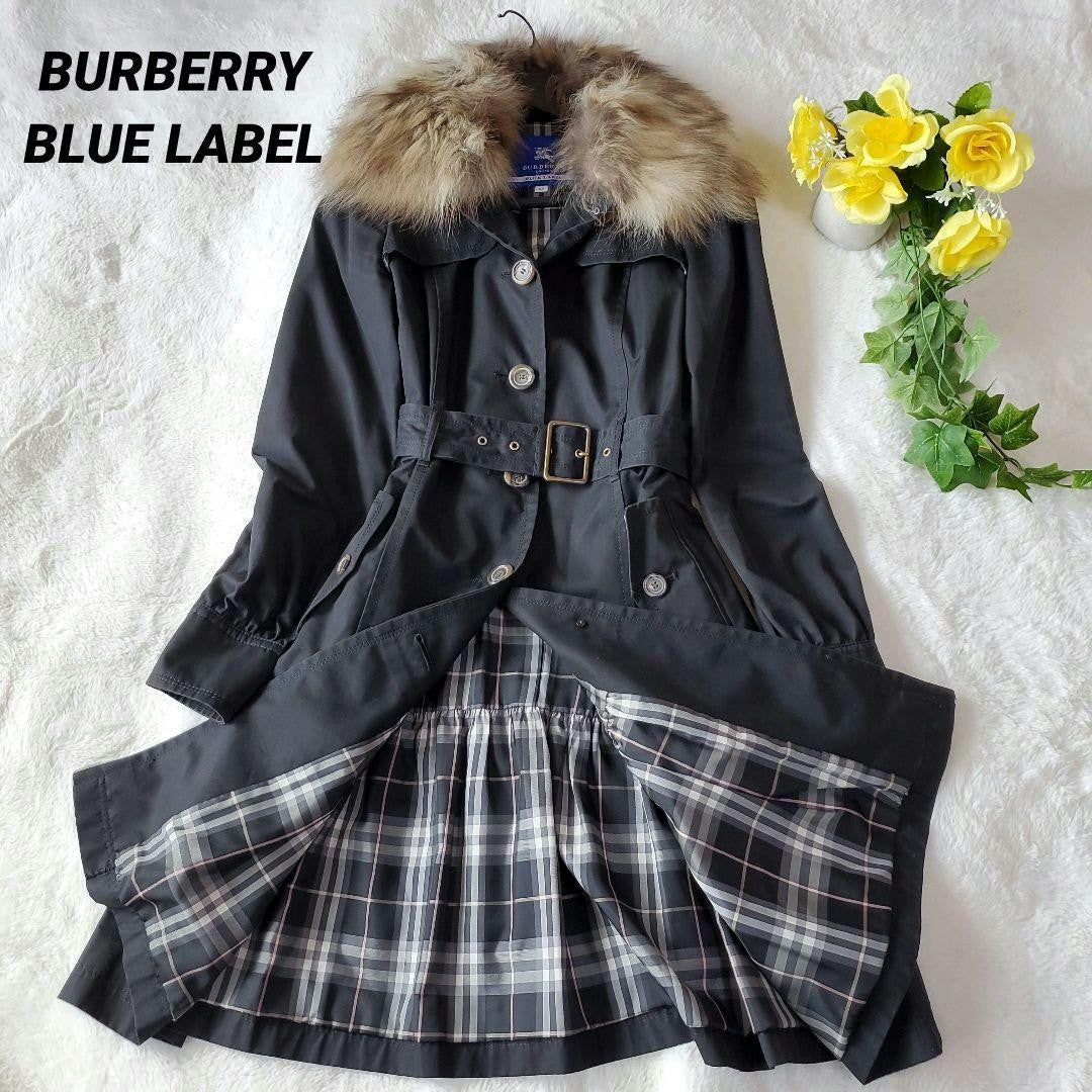 BURBERRY BLUE LABEL Coat Nova Check Asian fit M 38 US size S Black Authentic
