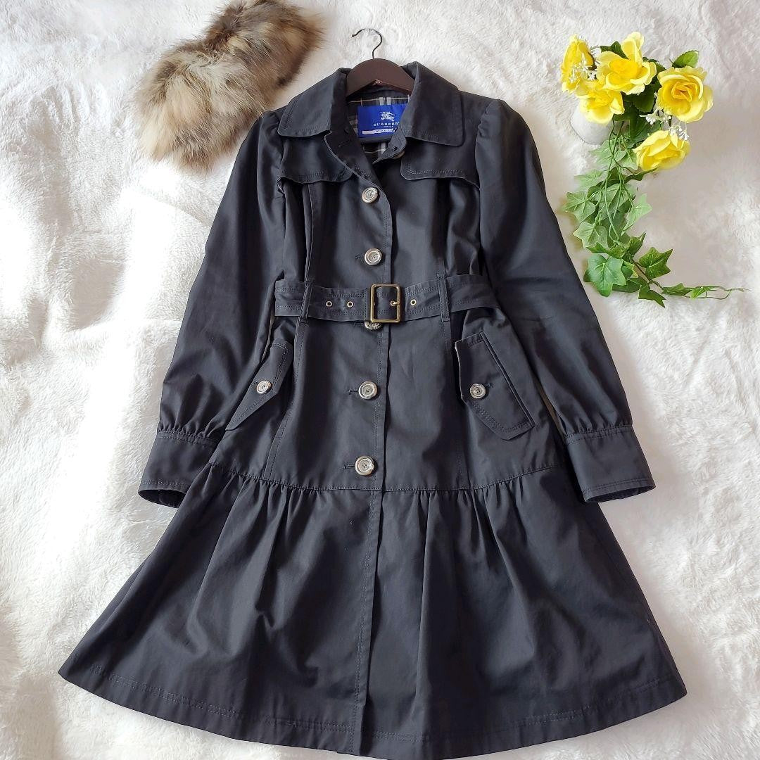 BURBERRY BLUE LABEL Coat Nova Check Asian fit M 38 US size S Black Authentic