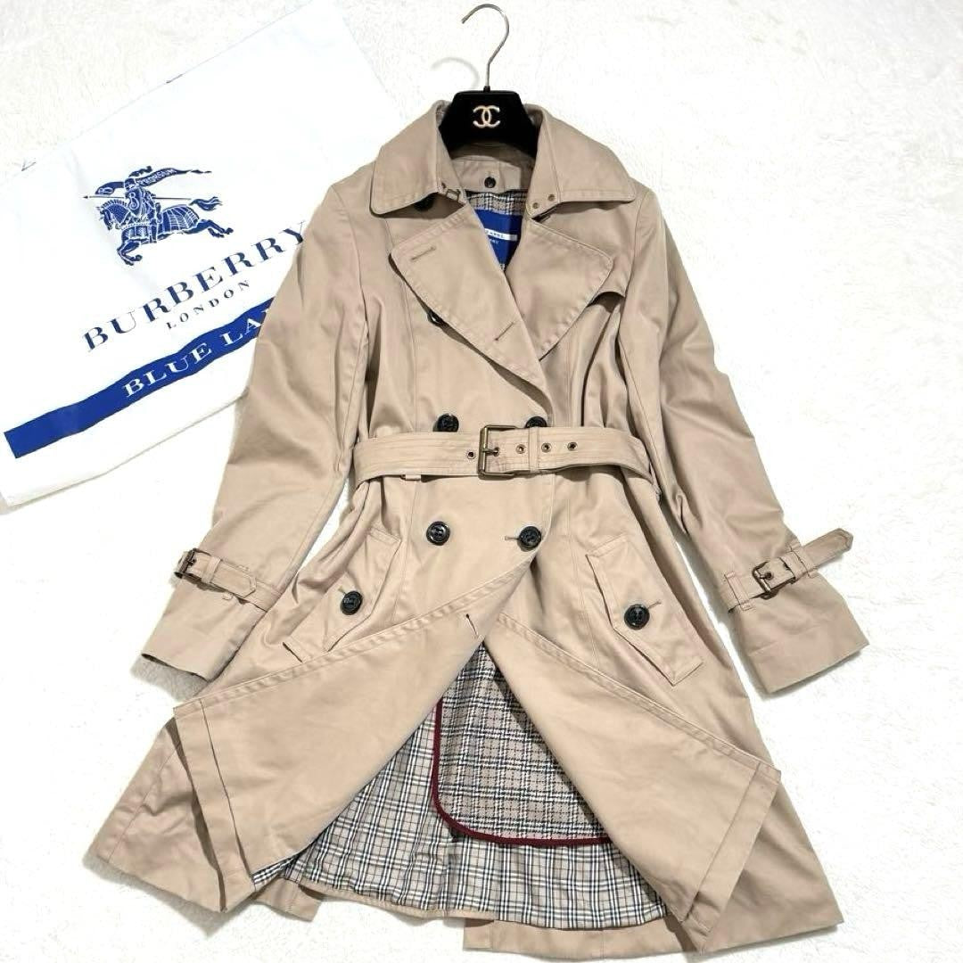 BURBERRY BLUE LABEL Coat Nova Check Asian fit M 38 US size S Beige Authentic