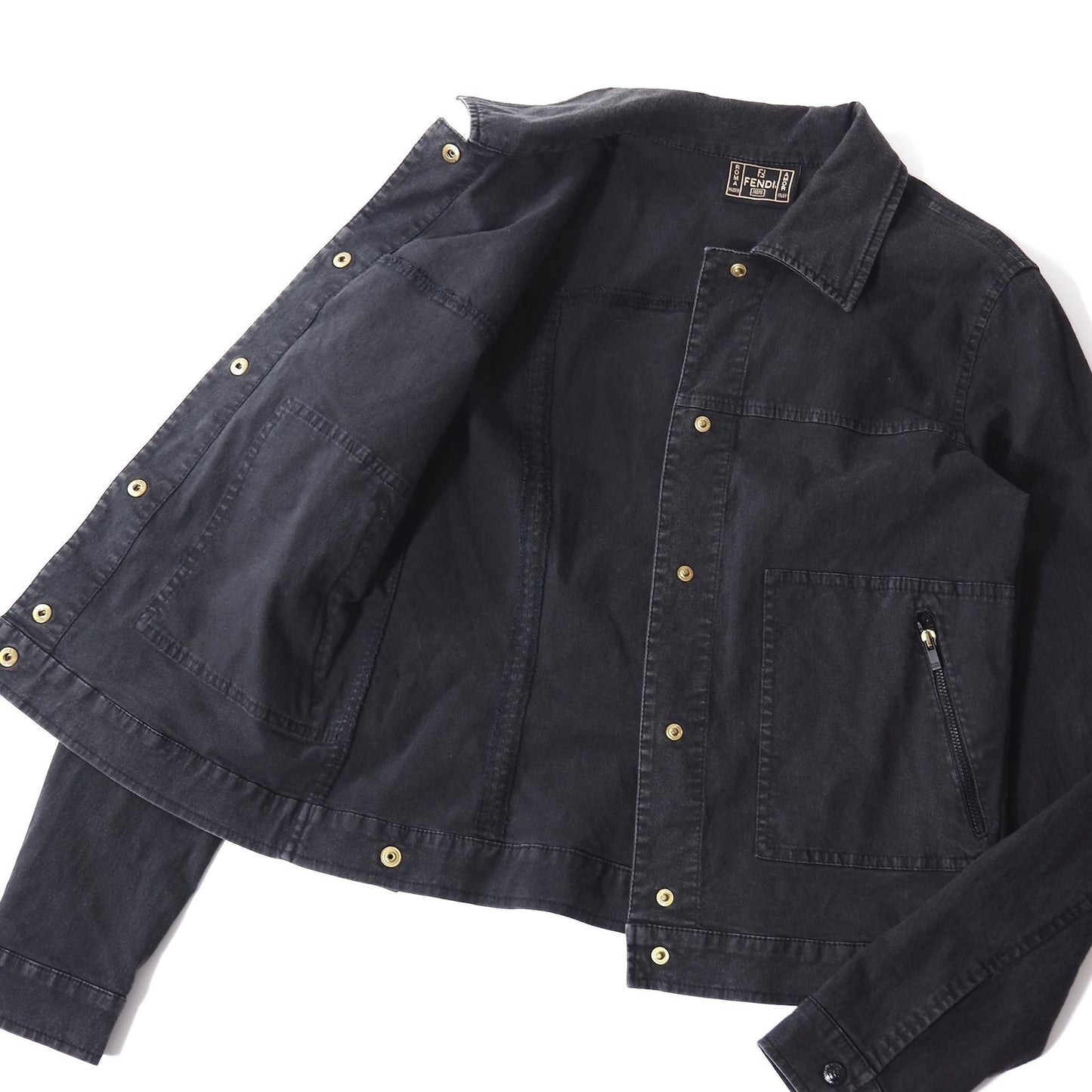 FENDI Denim Jacket FF Asian fit XL 42 US size L Dark Gray Authentic