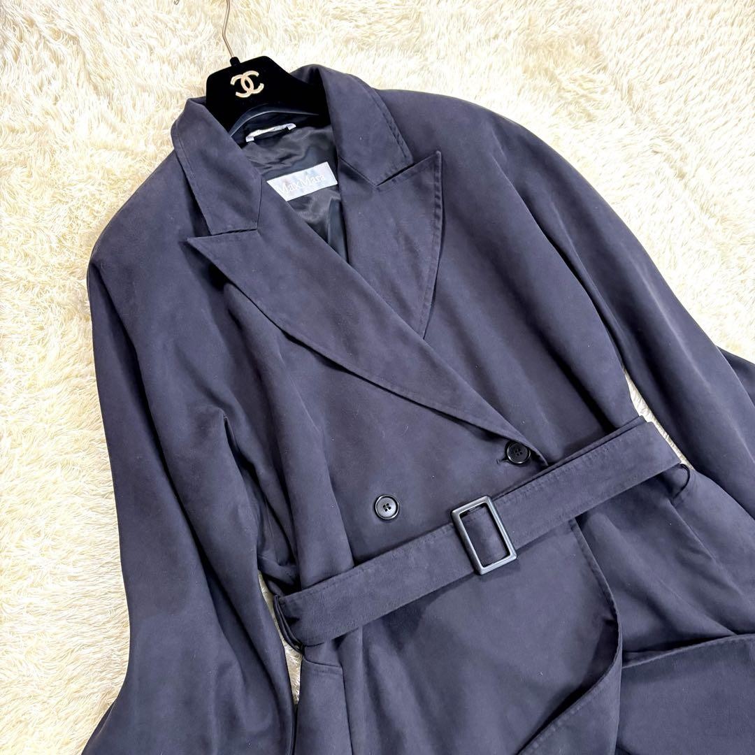 Max Mara Trench Coat Asian fit XL 42 US size L Black Authentic