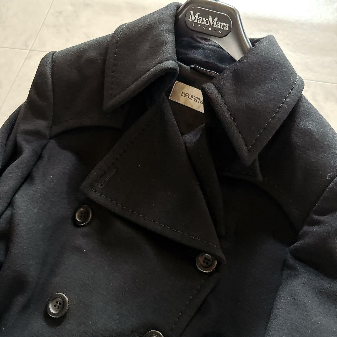 MaxMara SPORTMAX Long Coat Asian fit L 40 US size M Black Authentic